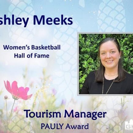 Compilation image of Ashley Meeks announcing her win of a 2022 PAULY Award for Tourism Manager of the Year.